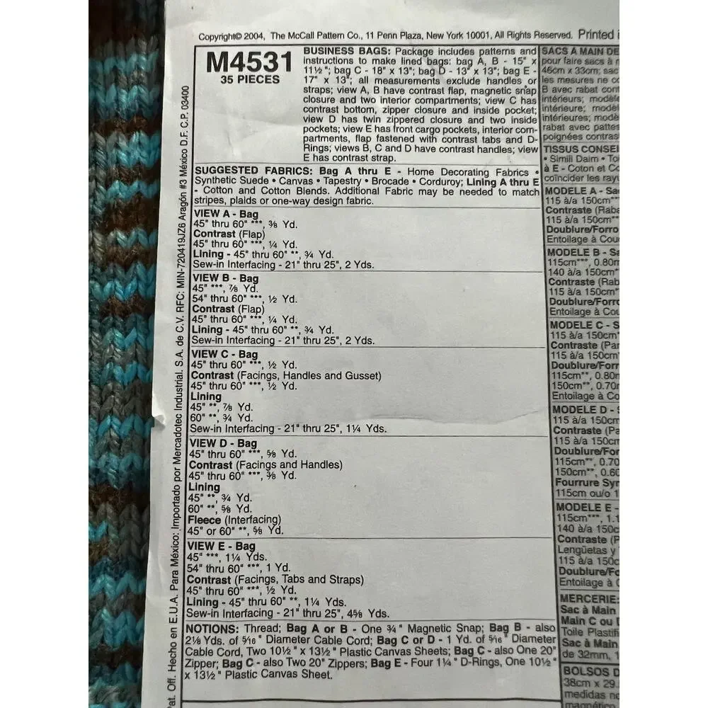 McCalls pattern 4531 Laura Ashley business laptop bags totes messenger bag